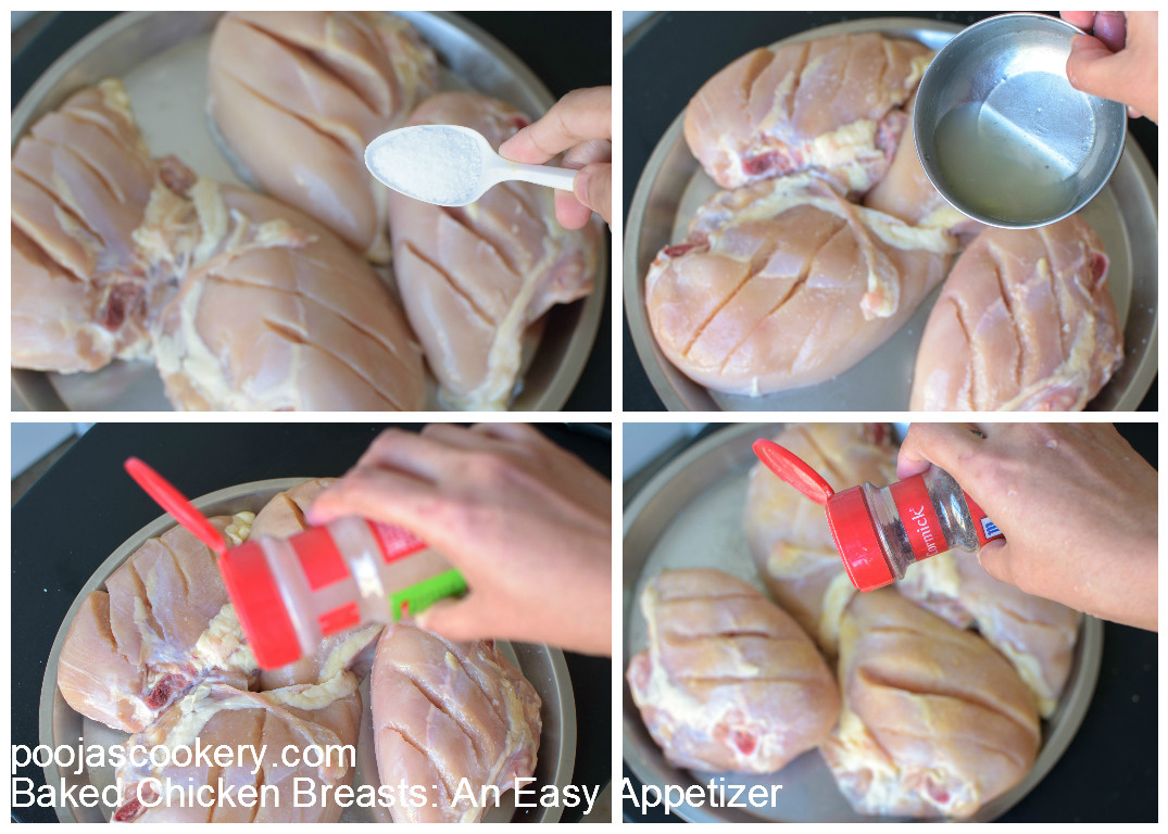 Spices added to chicken breasts | poojascookery.com