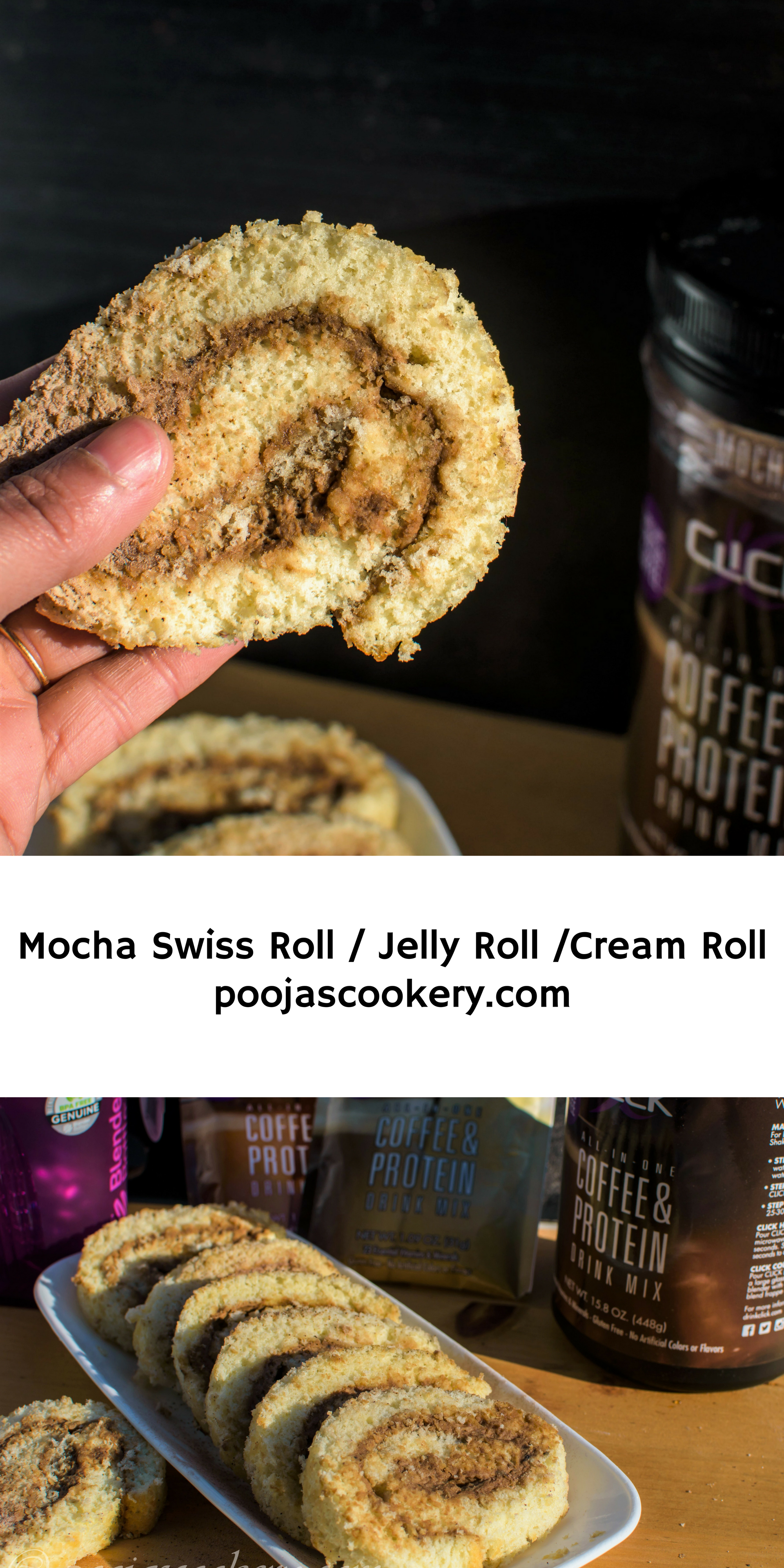 Mocha Swiss Roll / Jelly Roll /Cream Roll Recipe - Pooja's Cookery