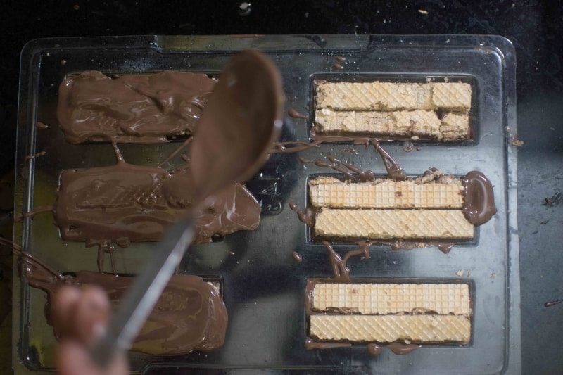 Chocolate and wafers in moulds